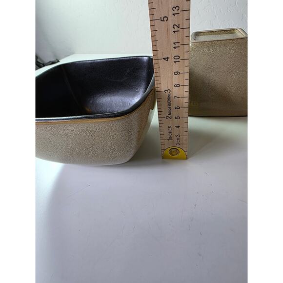 HOME TRENDS Taupe Tan Brown Rave Square Soup Cereal Bowls Set of 2 - Picture 6 of 8